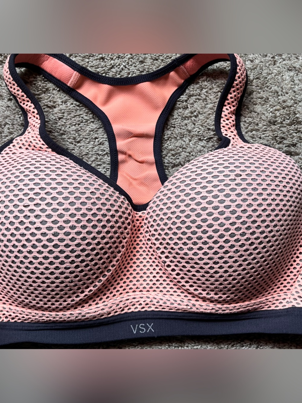 Victoria's Secret Peach Pink & Black Mesh Racerback Sports Bra